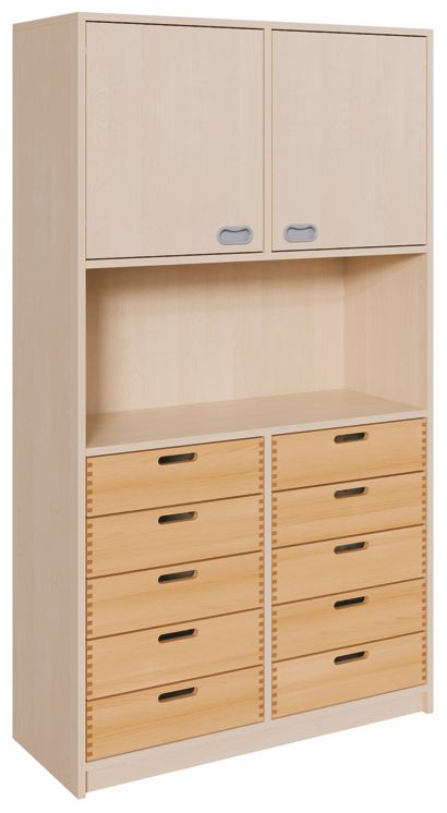 K Kombinationsschrank 180 x 102 cm, 10 Massivholzschübe/2 Türen